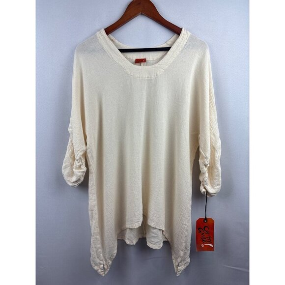 Women’s Oh My Gauze! Size 2XL Cream 3 Quarter Length Sleeve Blouse - Picture 1 of 6